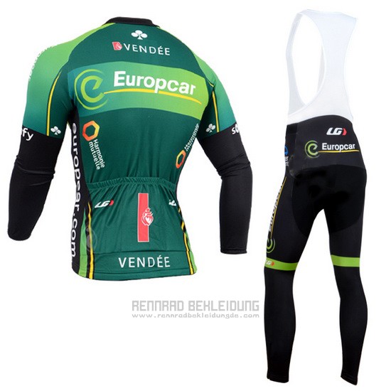 2014 Fahrradbekleidung Europcar Shwarz und Grun Trikot Langarm und Tragerhose